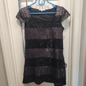 Corey Lynn Calter Black Sequin Striped Cocktail Dress Sz 4